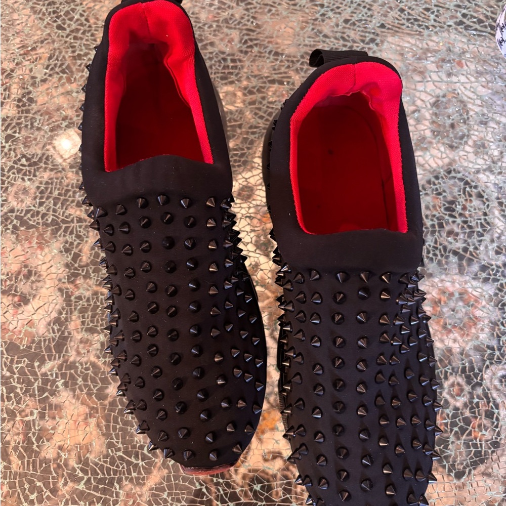 Studded Sock style black slip on sneakers wm sz 10 see pics for measurements